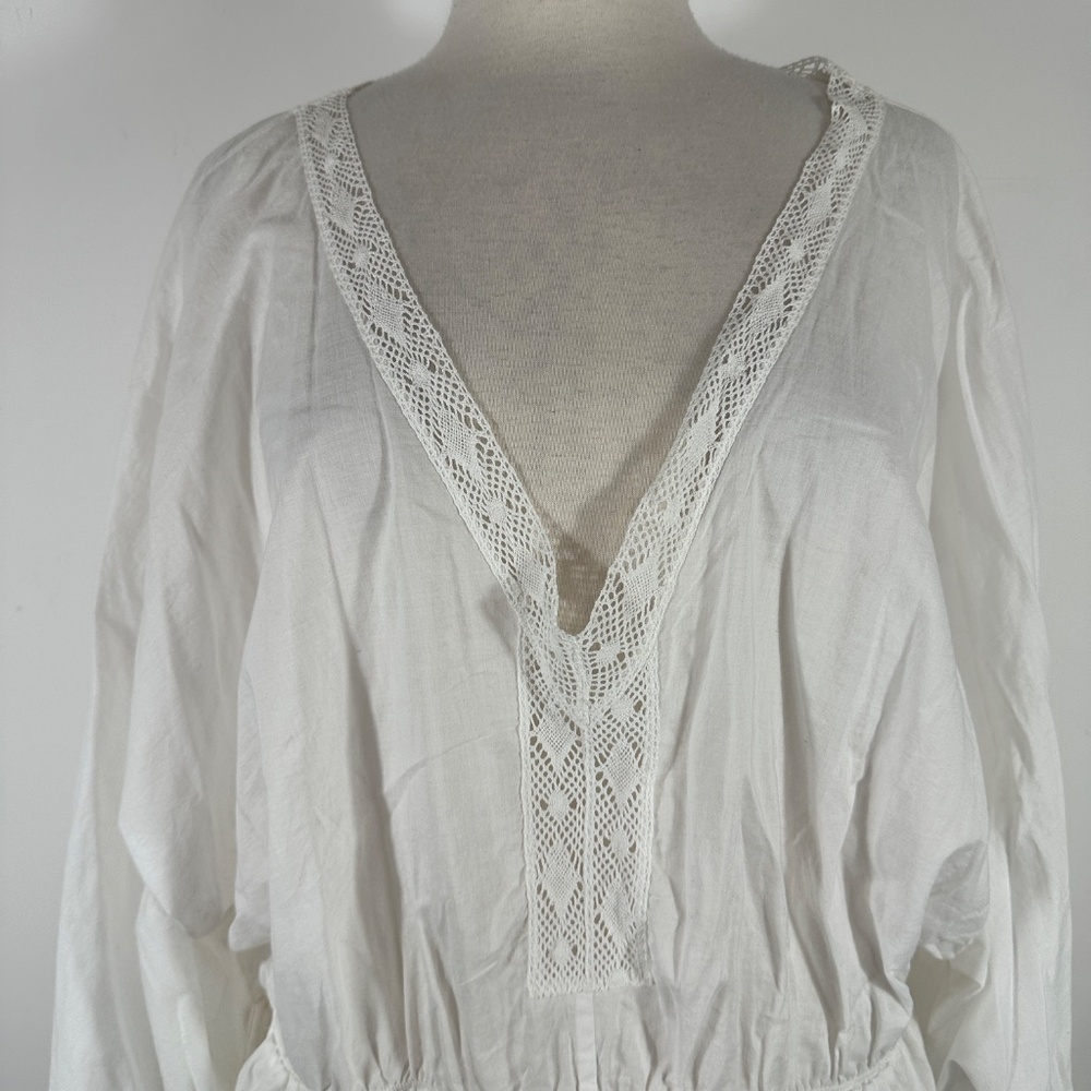 NWT Lane Bryant White Cotton V Neck Blouse Pom Pom Tunic Boho 18/20 - Picture 2 of 14